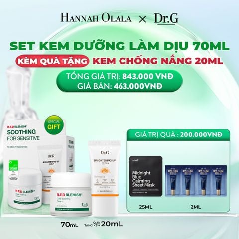  DEAL 1: KEM DƯỠNG ẨM PHỤC HỒI DR.G CLEAR SOOTHING CREAM 70ML TẶNG KÈM 1 KEM CHỐNG NẮNG BRIGHTENING UP SUN+ 20ML 