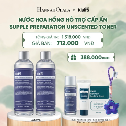 DEAR, KLAIRS NƯỚC HOA HỒNG SUPPLE PREPARATION UNSCENTED TONER 300ML (IP04) - A1451 