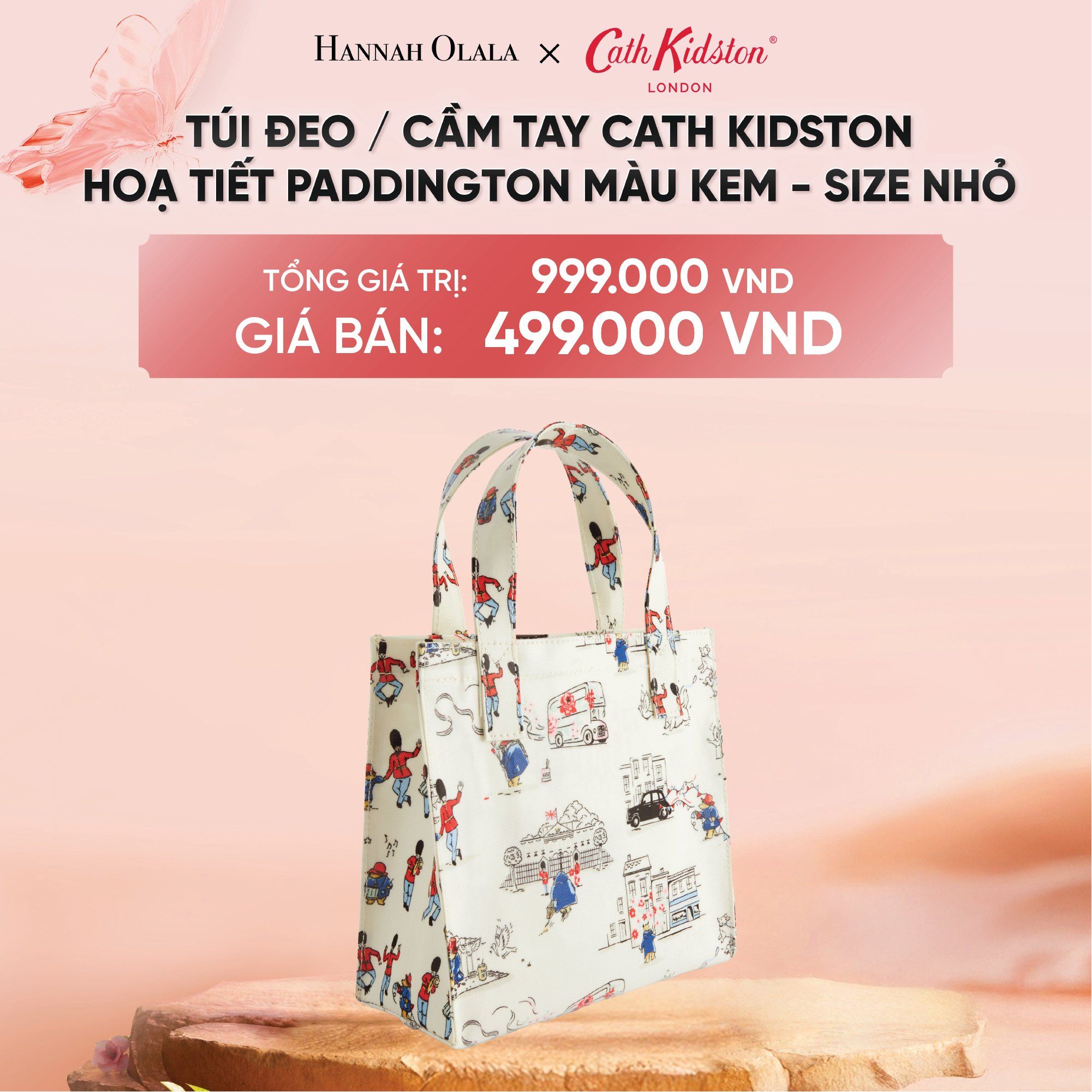  DEAL 10: TÚI ĐEO / CẦM TAY COTTON PHỦ LỚP PVC CHỐNG THẤM NƯỚC CATH KIDSTON  PHONG CÁCH VINTAGE & ANH QUỐC - SIZE NHỎ 