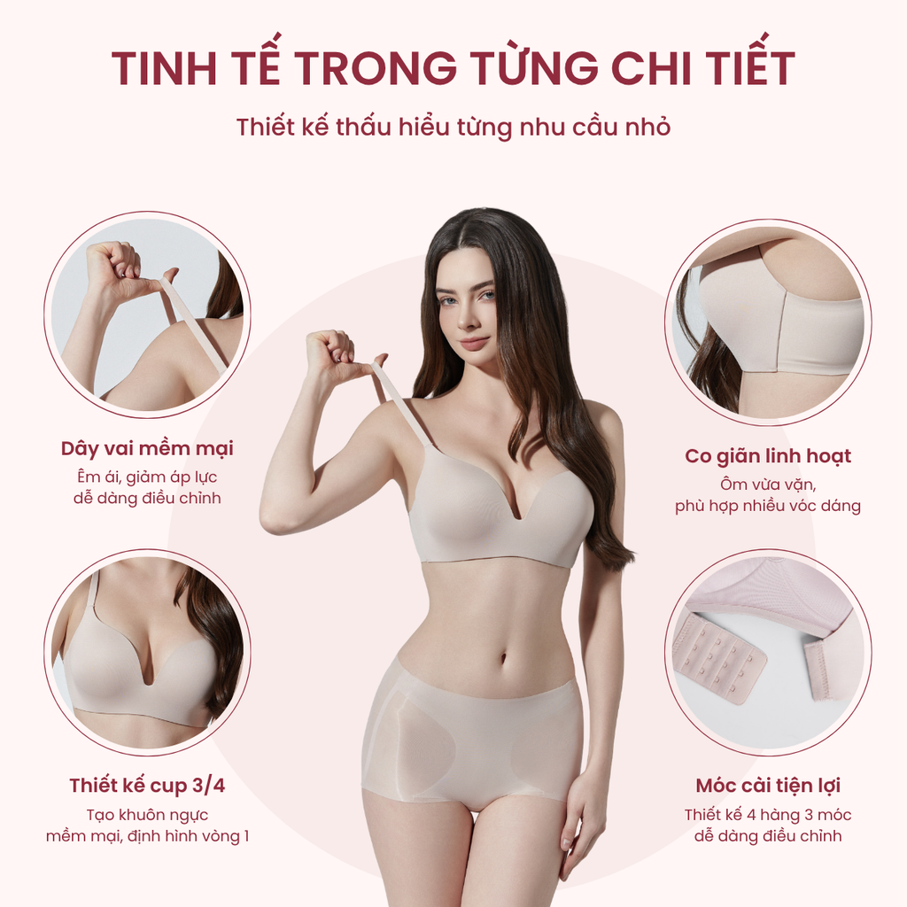  NỮ/ ÁO LÓT FORMAT CAO CẤP KHÔNG GỌNG CUP 3/4 NÂNG ĐỠ VÒNG 1 TỰ NHIÊN - 10001906 - DEAL 3 - E935 