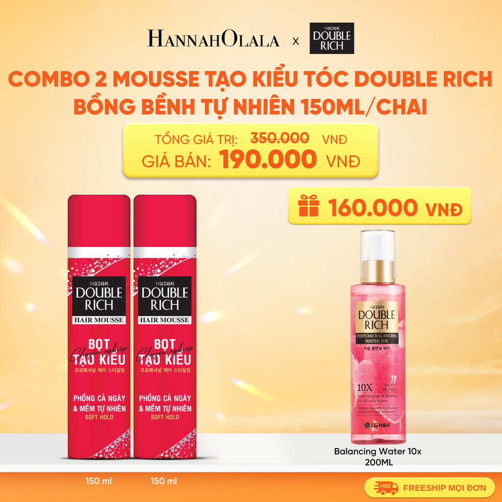 COMBO 2 MOUSSE TẠO KIỂU TÓC DOUBLE RICH SOFT HOLD BỒNG BỀNH TỰ NHIÊN 150ML 