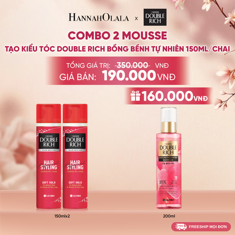  COMBO 2 MOUSSE TẠO KIỂU TÓC DOUBLE RICH SOFT HOLD BỒNG BỀNH TỰ NHIÊN 150ML 