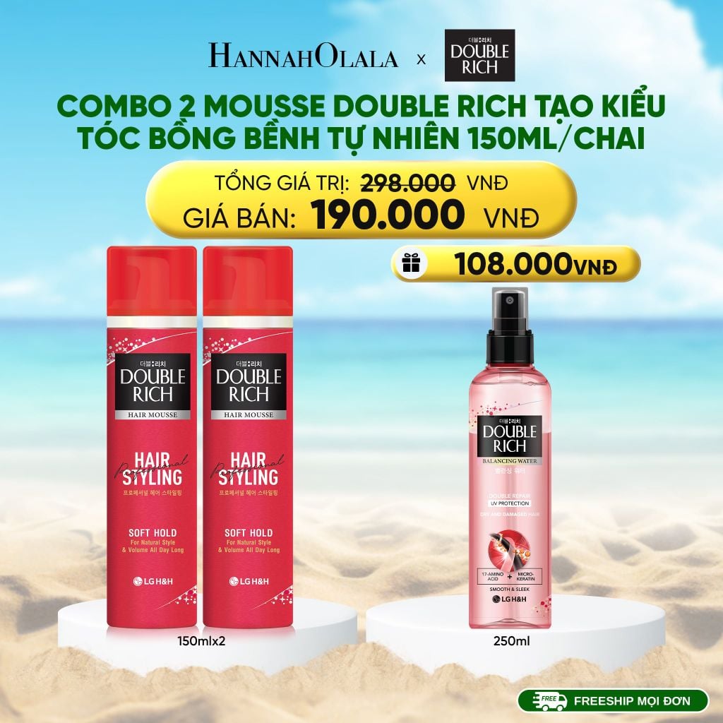 DEAL 8: COMBO 2 MOUSSE TẠO KIỂU TÓC DOUBLE RICH BỒNG BỀNH TỰ NHIÊN/ CÁ TÍNH 150ML 