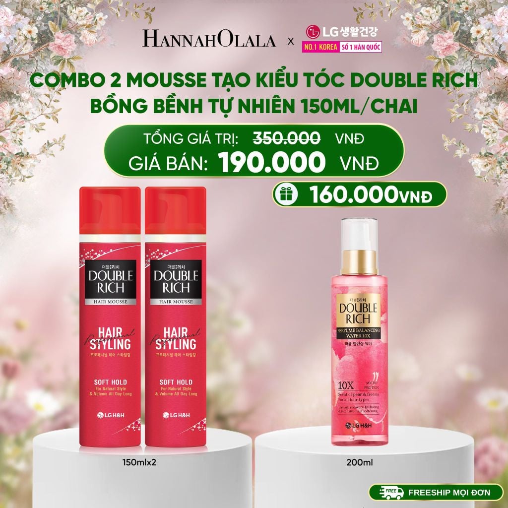  DEAL 5: COMBO 2 MOUSSE TẠO KIỂU TÓC DOUBLE RICH SOFT HOLD BỒNG BỀNH TỰ NHIÊN 150ML 
