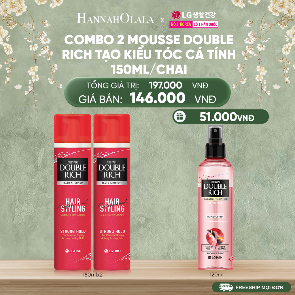  DEAL 23_B: COMBO 2 MOUSSE DOUBLE RICH TẠO KIỂU TÓC CÁ TÍNH 150ML/CHAI 