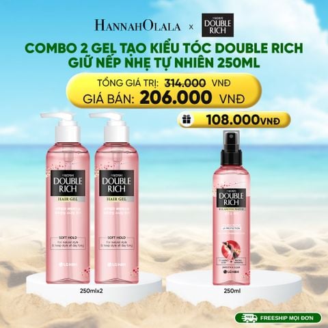  DEAL 9: COMBO 2 GEL TẠO KIỂU TÓC DOUBLE RICH GIỮ NẾP NHẸ TỰ NHIÊN/ UỐN TÓC 250ML 