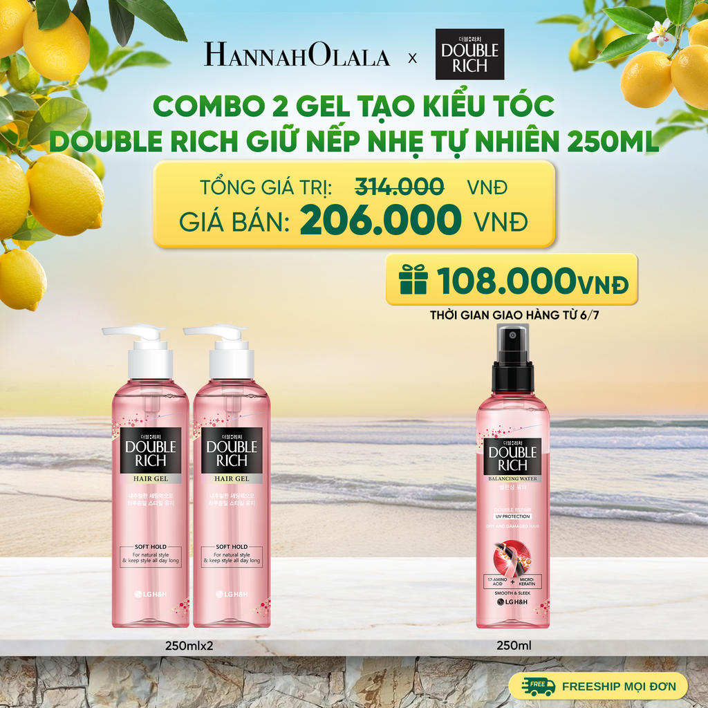  COMBO 2 GEL TẠO KIỂU TÓC DOUBLE RICH GIỮ NẾP NHẸ TỰ NHIÊN 250ML - A701 