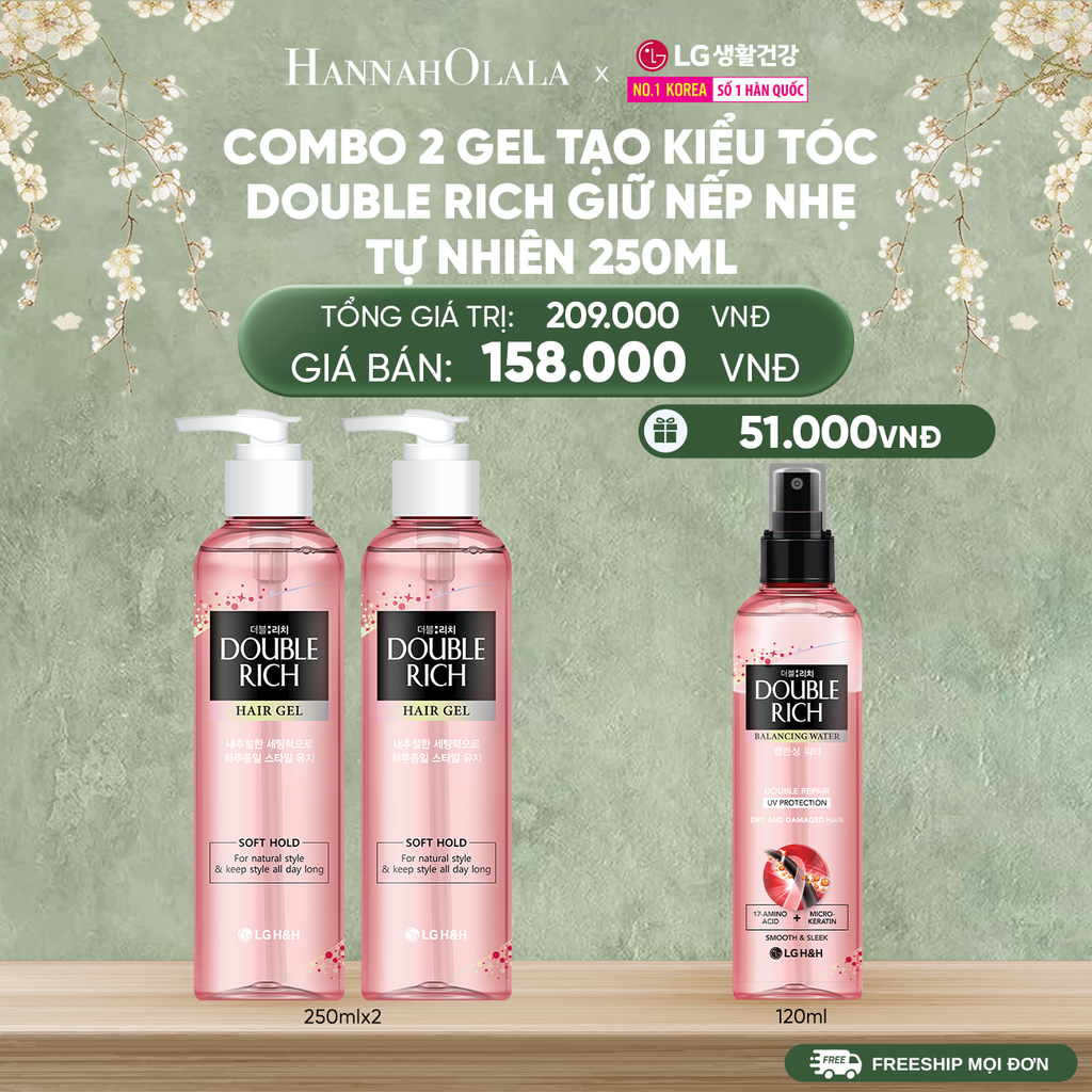  DEAL 24_A: COMBO 2 GEL TẠO KIỂU TÓC DOUBLE RICH GIỮ NẾP NHẸ TỰ NHIÊN 250ML 