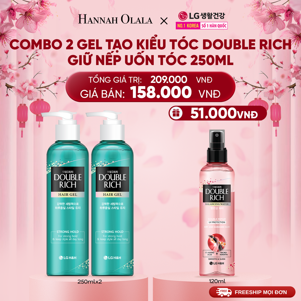  A1463_DEAL 24: COMBO 2 GEL TẠO KIỂU TÓC DOUBLE RICH GIỮ NẾP NHẸ TỰ NHIÊN 250ML 
