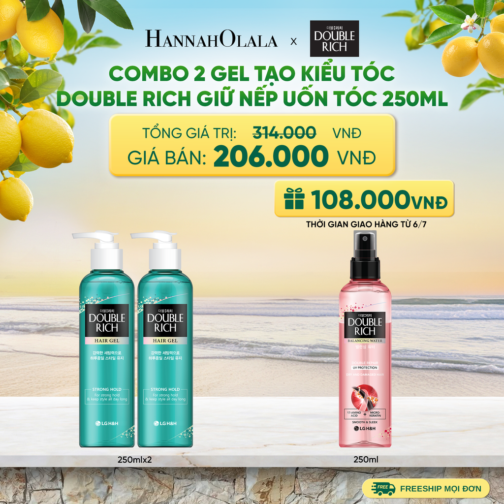  COMBO 2 GEL TẠO KIỂU TÓC DOUBLE RICH GIỮ NẾP UỐN TÓC 250ML - A702 
