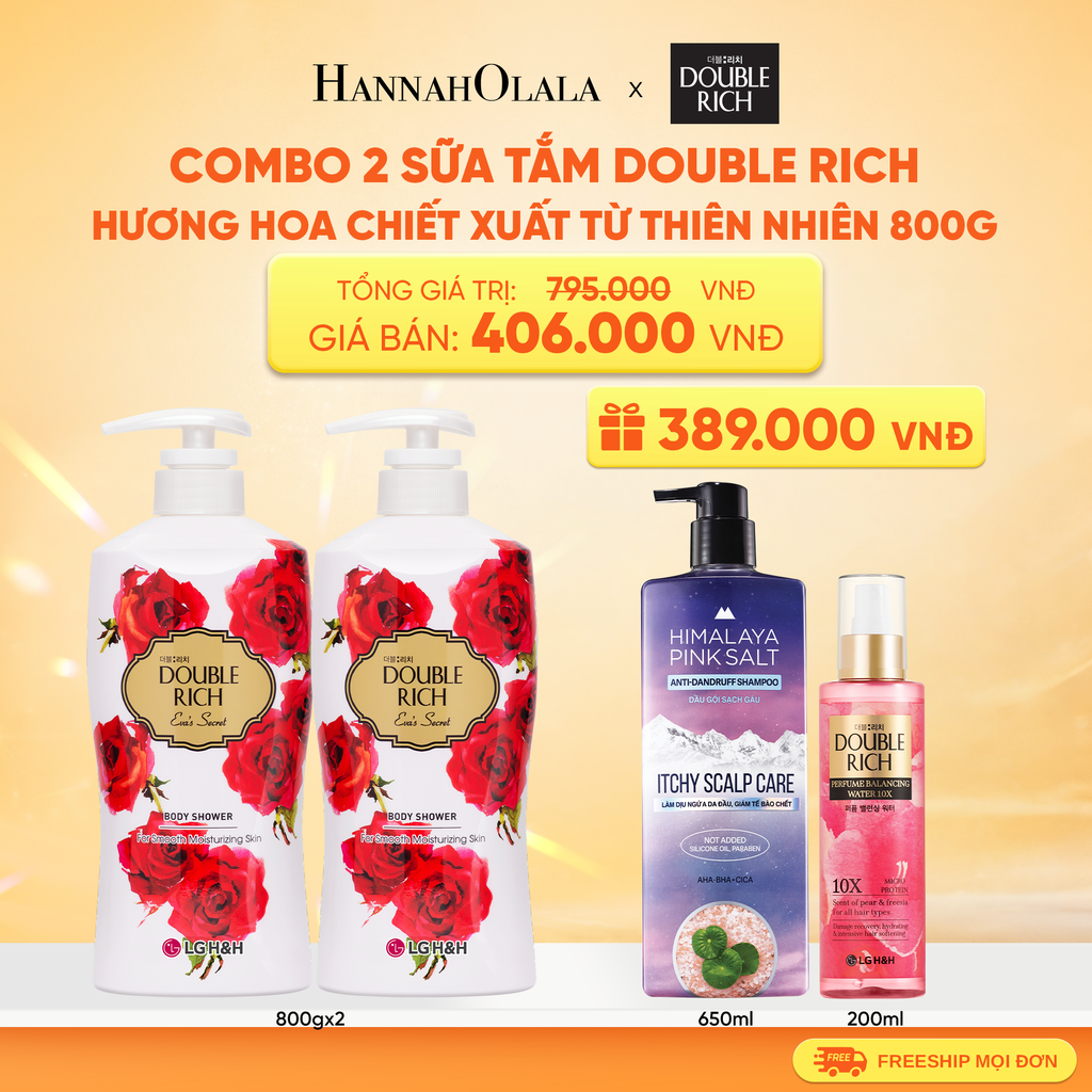  COMBO 2 SỮA TẮM DOUBLE RICH HƯƠNG HOA CHIẾT XUẤT TỪ THIÊN NHIÊN 800ML 