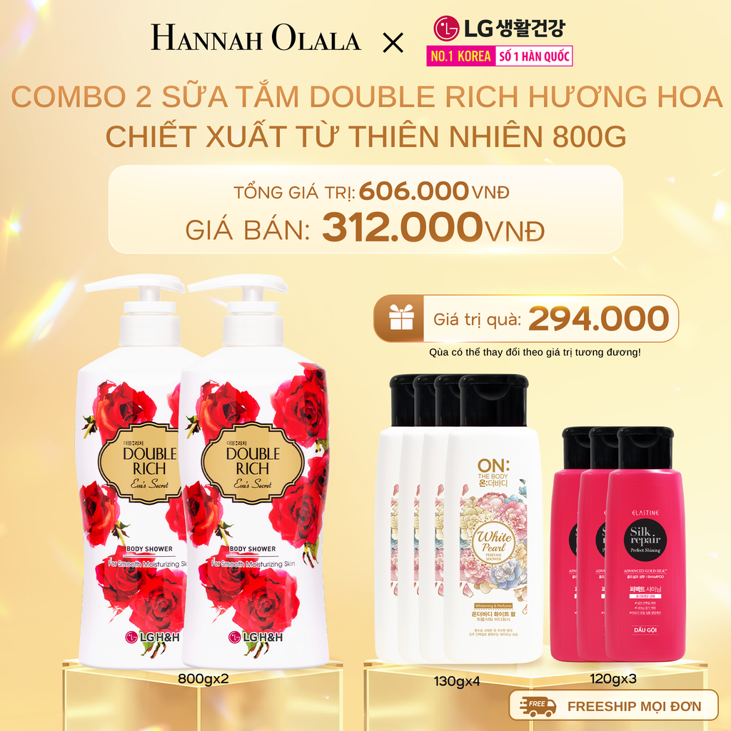  DEAL 15: COMBO 2 SỮA TẮM DOUBLE RICH HƯƠNG HOA CHIẾT XUẤT TỪ THIÊN NHIÊN 800ML 