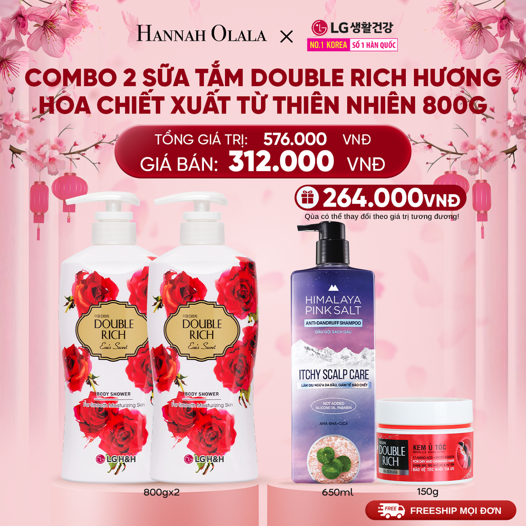  DEAL22: COMBO 2 SỮA TẮM DOUBLE RICH HƯƠNG HOA CHIẾT XUẤT TỪ THIÊN NHIÊN 800ML 