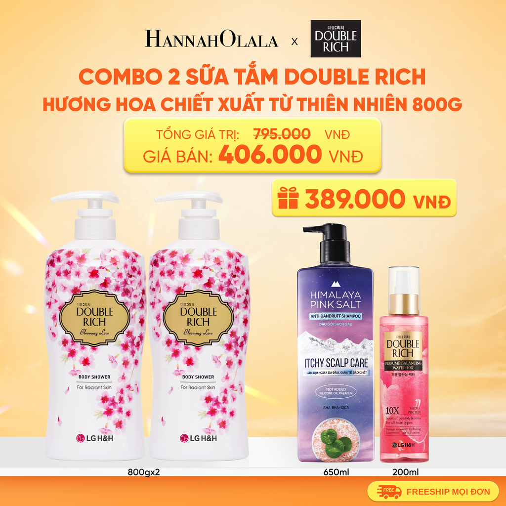  COMBO 2 SỮA TẮM DOUBLE RICH HƯƠNG HOA CHIẾT XUẤT TỪ THIÊN NHIÊN 800ML 