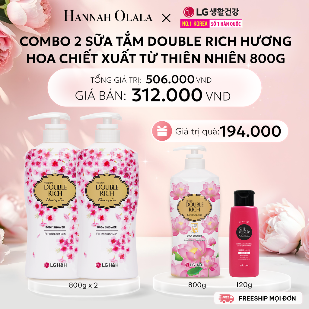  E1034: DEAL12: COMBO 2 SỮA TẮM DOUBLE RICH HƯƠNG HOA CHIẾT XUẤT TỪ THIÊN NHIÊN 800ML 