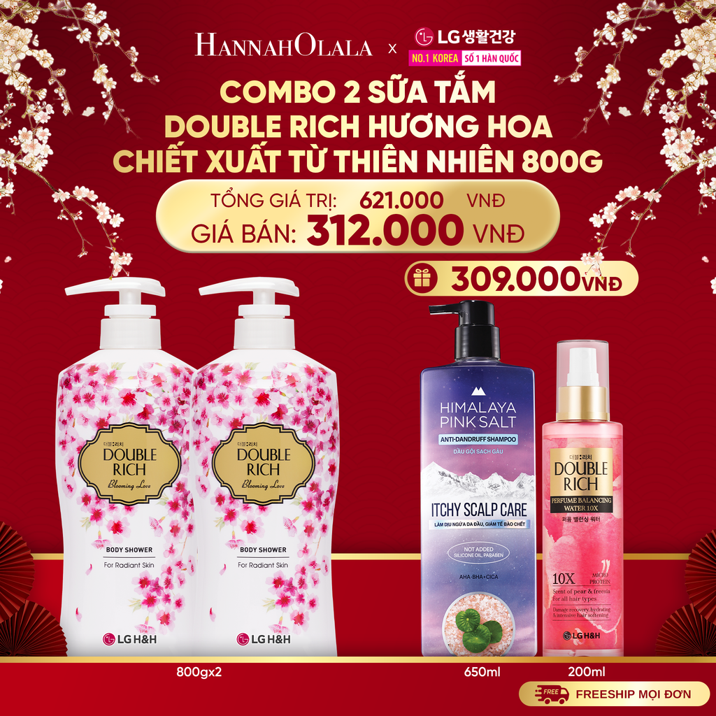  A1351_DEAL22: COMBO 2 SỮA TẮM DOUBLE RICH HƯƠNG HOA CHIẾT XUẤT TỪ THIÊN NHIÊN 800ML 