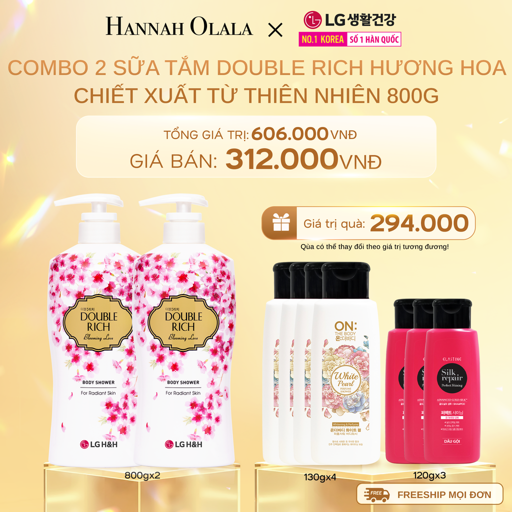  DEAL 15: COMBO 2 SỮA TẮM DOUBLE RICH HƯƠNG HOA CHIẾT XUẤT TỪ THIÊN NHIÊN 800ML 