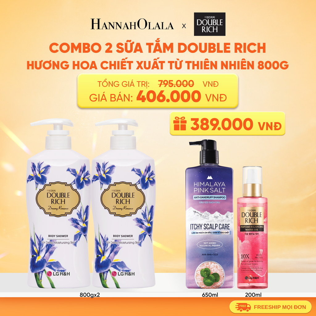  COMBO 2 SỮA TẮM DOUBLE RICH HƯƠNG HOA CHIẾT XUẤT TỪ THIÊN NHIÊN 800ML 
