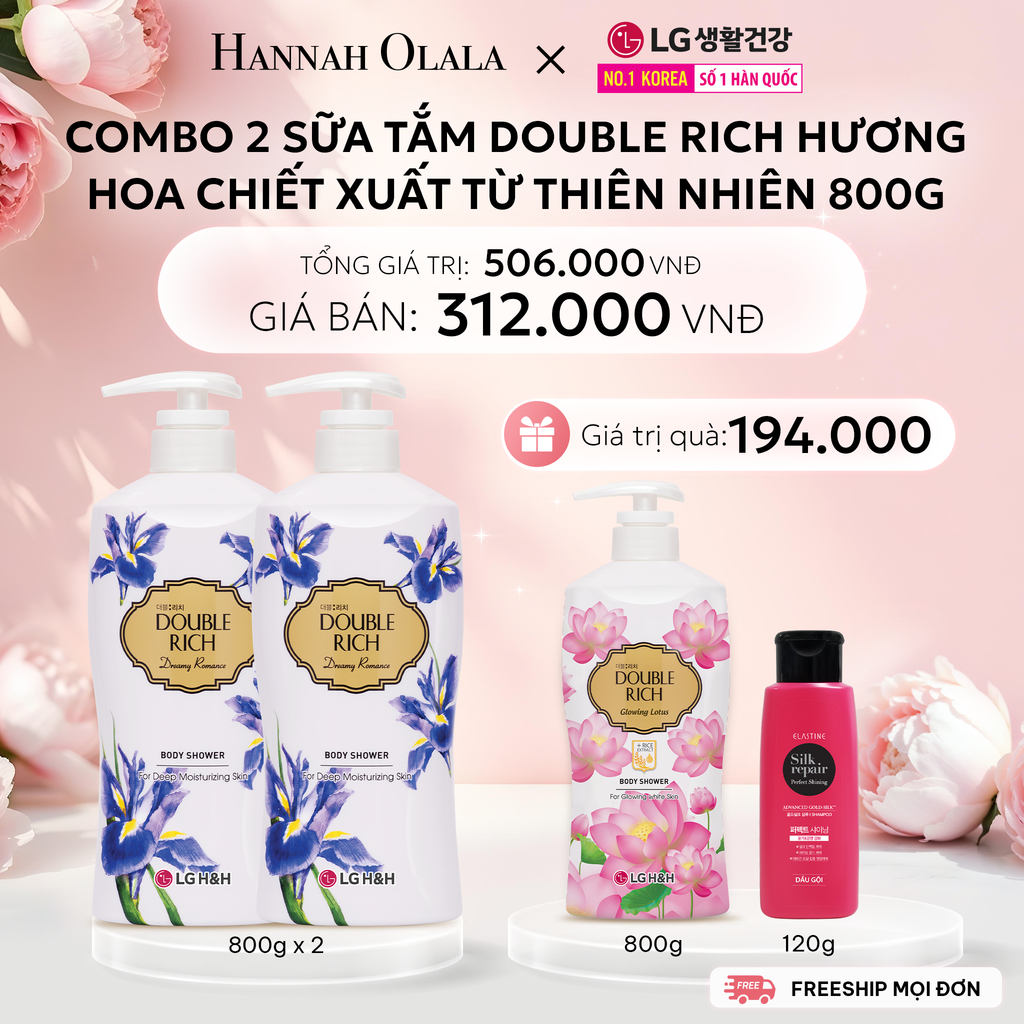  E1034: DEAL12: COMBO 2 SỮA TẮM DOUBLE RICH HƯƠNG HOA CHIẾT XUẤT TỪ THIÊN NHIÊN 800ML 