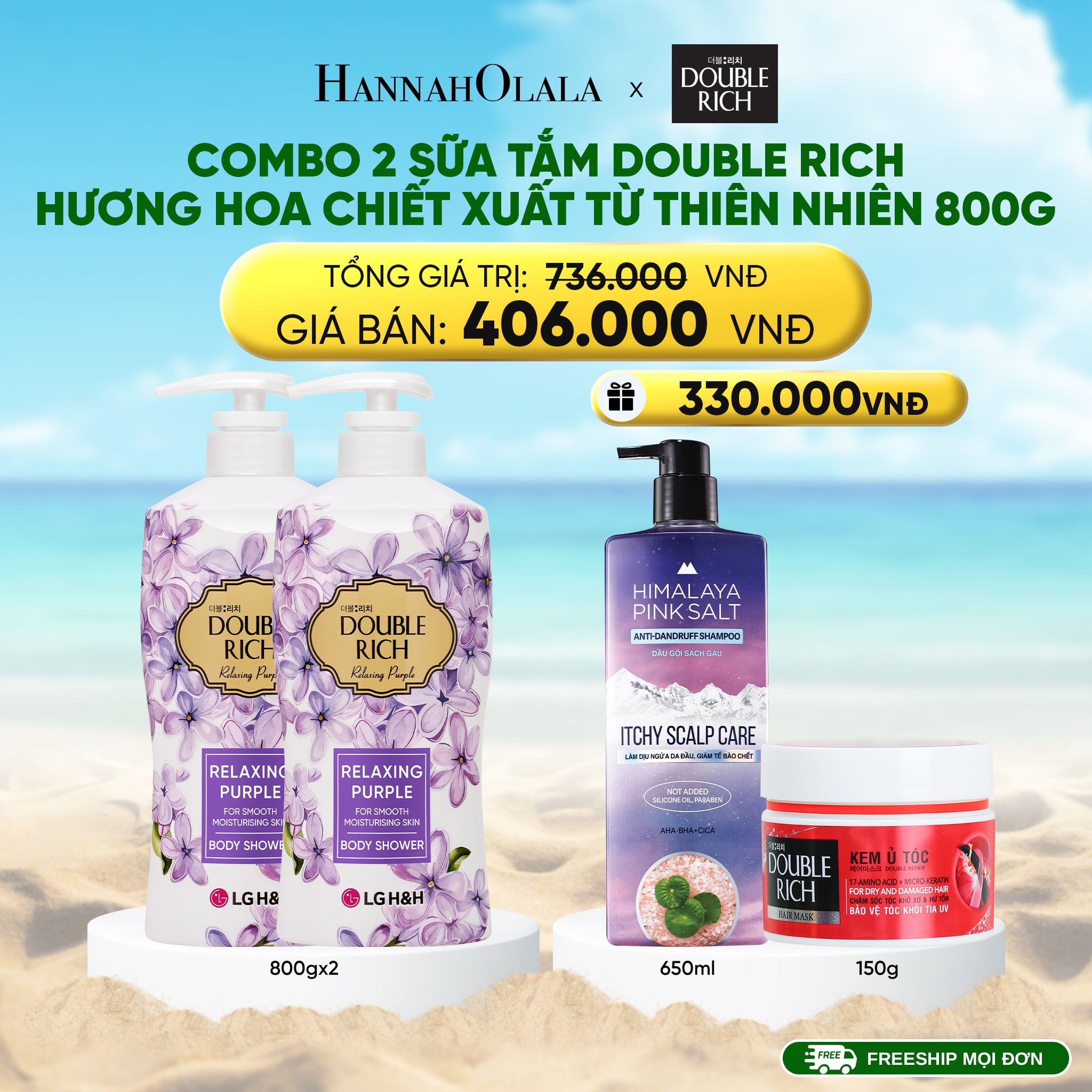 Combo Sữa Tắm Double Rich 800ml Hương Hoa Chiết Xuất Từ Thiên Nhiên