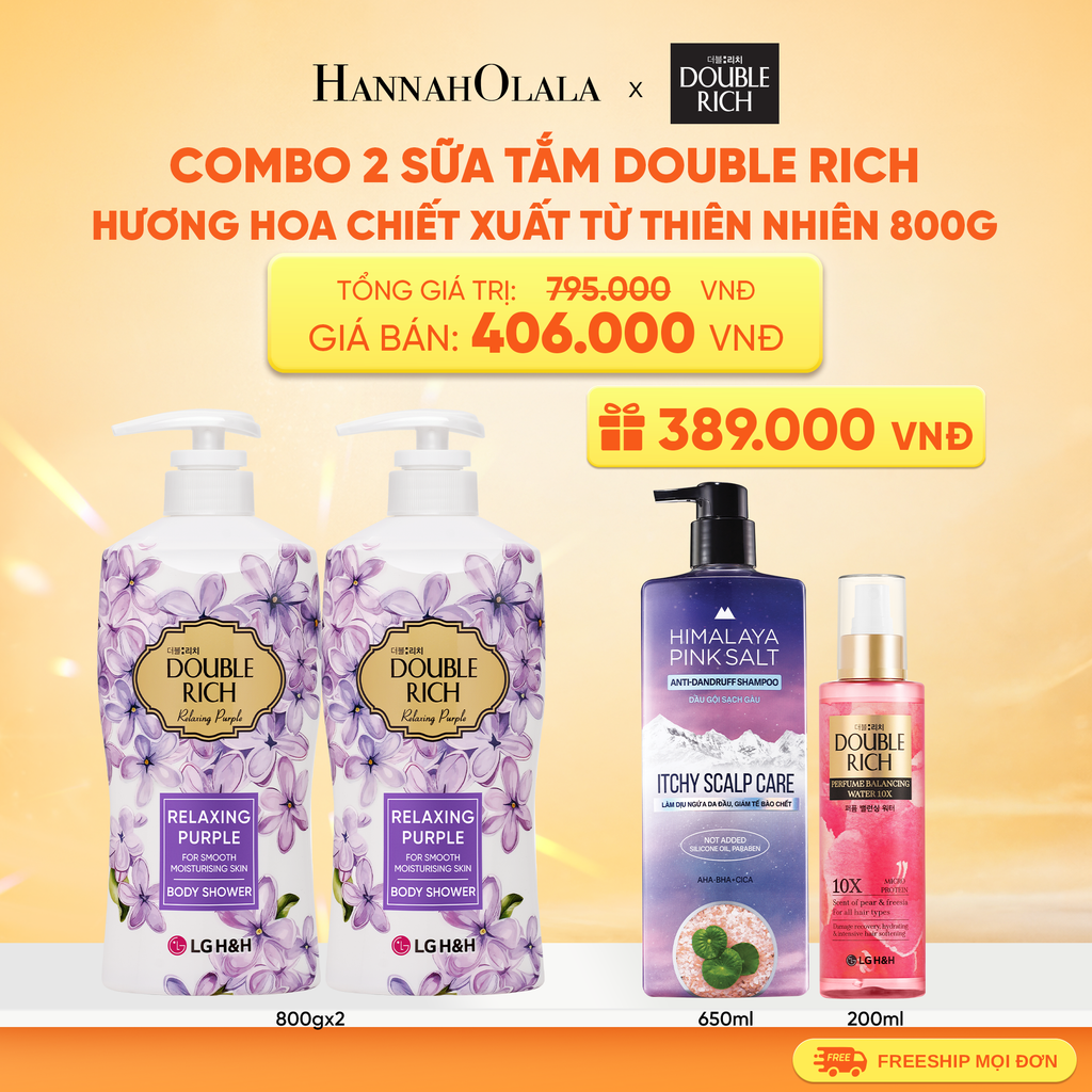  COMBO 2 SỮA TẮM DOUBLE RICH HƯƠNG HOA CHIẾT XUẤT TỪ THIÊN NHIÊN 800ML 