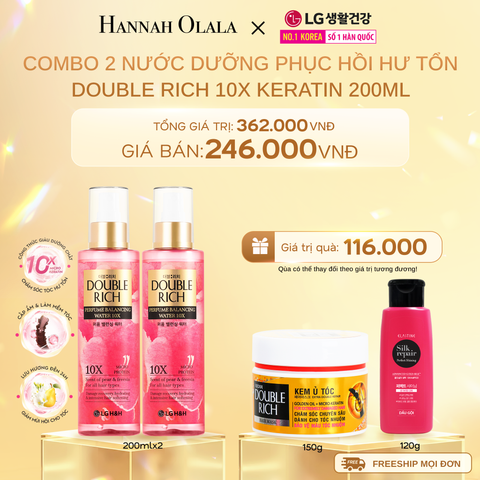  DEAL 16: COMBO 2 NƯỚC DƯỠNG PHỤC HỒI HƯ TỔN DOUBLE RICH 10X KERATIN 200ML 