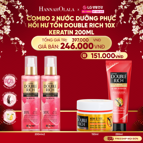  A1361_DEAL 26: COMBO 2 NƯỚC DƯỠNG PHỤC HỒI HƯ TỔN DOUBLE RICH 10X KERATIN 200ML 