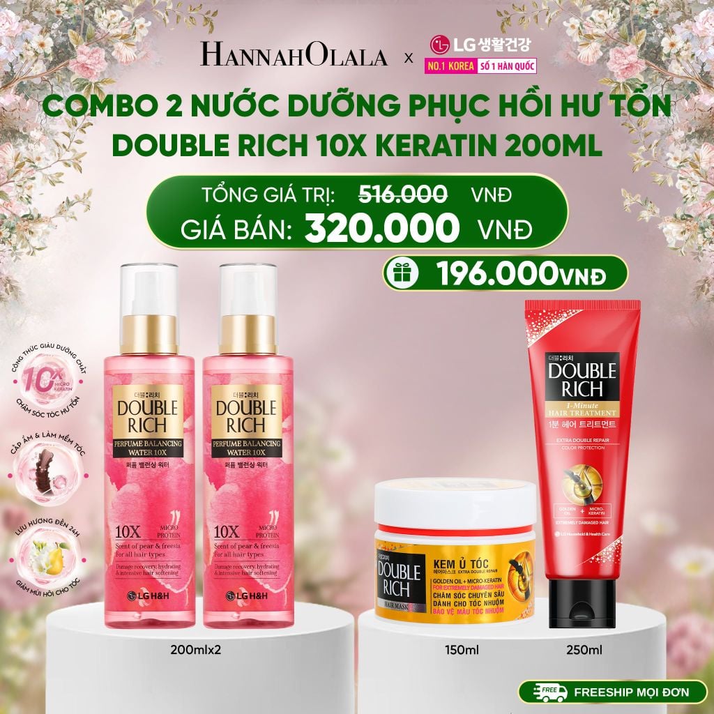  DEAL 11: COMBO 2 NƯỚC DƯỠNG PHỤC HỒI HƯ TỔN DOUBLE RICH 10X KERATIN 200ML 