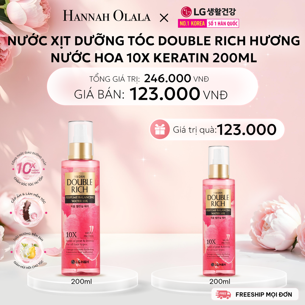  E1038: DEAL 13: NƯỚC XỊT DƯỠNG TÓC DOUBLE RICH HƯƠNG NƯỚC HOA 10X KERATIN 200ML 