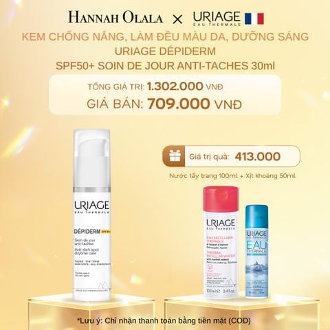  DEAL 6: KEM CHỐNG NẮNG, LÀM ĐỀU MÀU DA, DƯỠNG SÁNG URIAGE DÉPIDERM SPF50+ SOIN DE JOUR ANTI-TACHES 30ml 