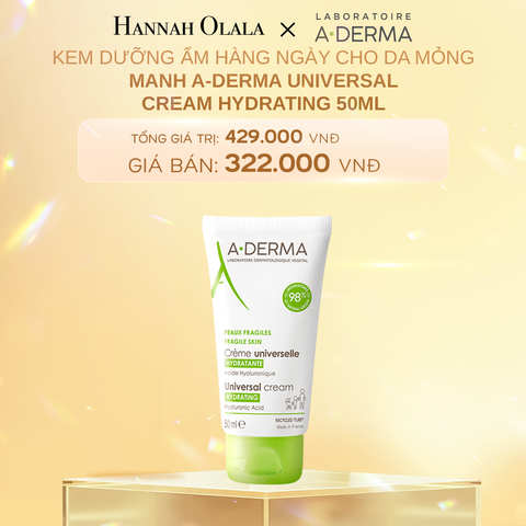  C833_DEAL 1: KEM DƯỠNG ẨM HÀNG NGÀY CHO DA MỎNG MANH A-DERMA UNIVERSAL CREAM HYDRATING 50ML 