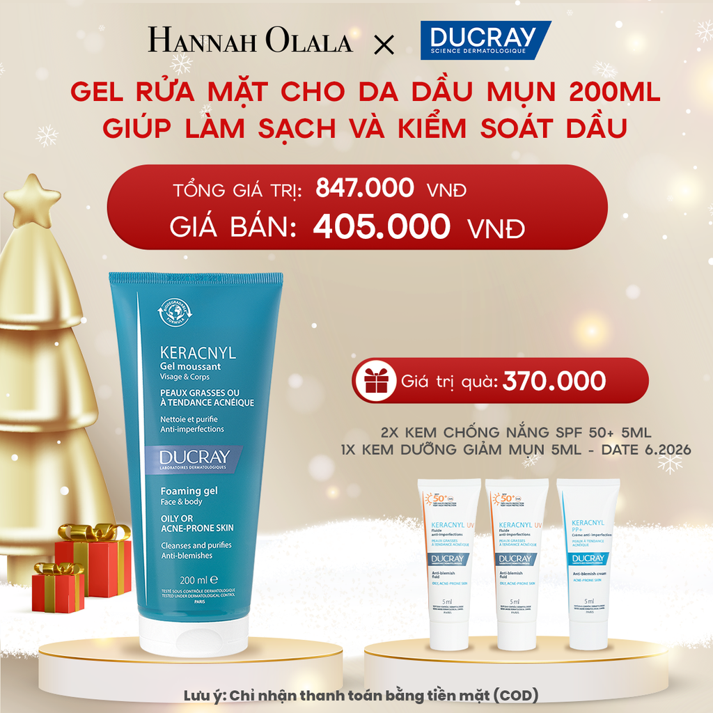  DEAL 4: GEL RỬA MẶT CHO DA DẦU MỤN DUCRAY KERACNYL FOAMING GEL 200ML GIÚP LÀM SẠCH VÀ KIỂM SOÁT DẦU 
