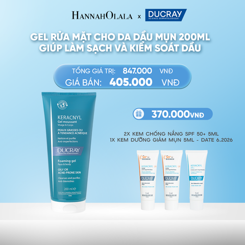  DEAL 4: GEL RỬA MẶT CHO DA DẦU MỤN DUCRAY KERACNYL FOAMING GEL 200ML GIÚP LÀM SẠCH VÀ KIỂM SOÁT DẦU 