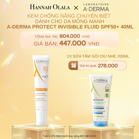 C834_DEAL 2: KEM CHỐNG NẮNG CHUYÊN BIỆT DÀNH CHO DA MỎNG MANH A-DERMA PROTECT INVISIBLE FLUID SPF50+ 40ML 
