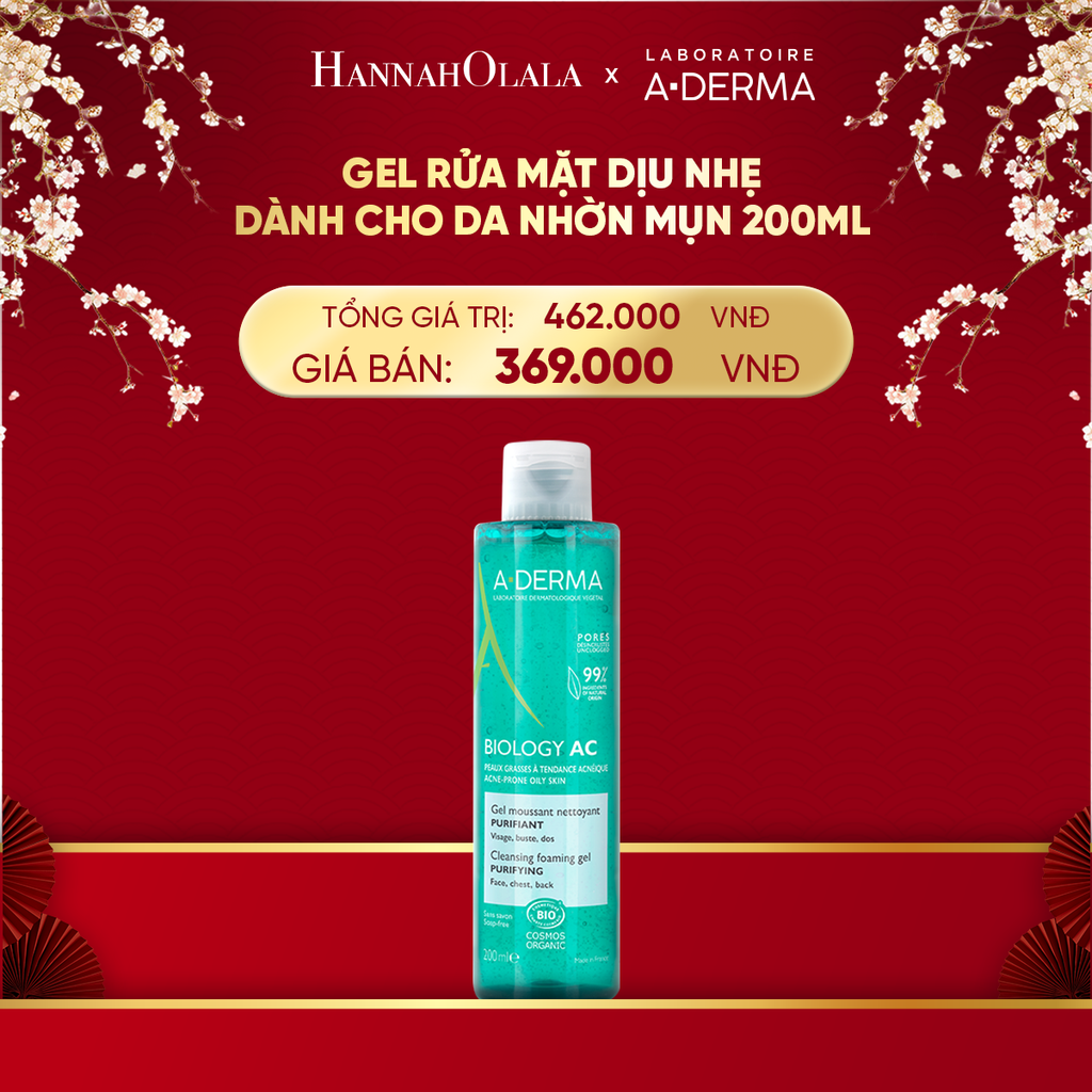  DEAL 3: GEL RỬA MẶT DỊU NHẸ DÀNH CHO DA NHỜN MỤN A-DERMA BIOLOGY AC CLEANSING FOAM GEL 200ML 