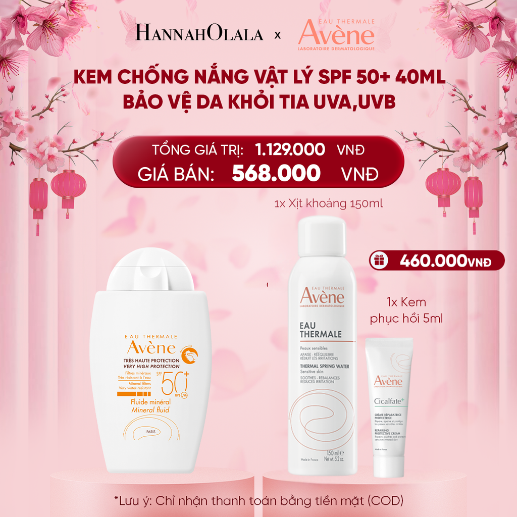  DEAL 3: KEM CHỐNG NẮNG VẬT LÝ EAU THERMALE AVÈNE UV MINERAL FLUID SPF 50+ 40ML BẢO VỆ DA KHỎI TIA UVA,UVB & DƯỠNG ẨM DA NHẠY CẢM 