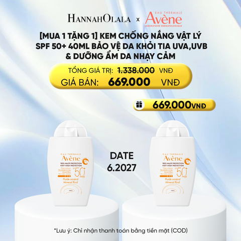  DATE 6.2027 - KEM CHỐNG NẮNG VẬT LÝ EAU THERMALE AVÈNE UV MINERAL FLUID SPF 50+ 40ML BẢO VỆ DA KHỎI TIA UVA,UVB & DƯỠNG ẨM DA NHẠY CẢM 