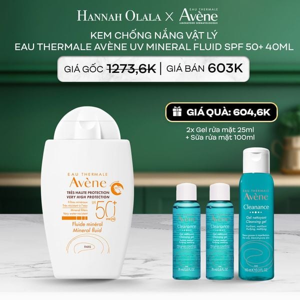  A8_DEAL 2: KEM CHỐNG NẮNG VẬT LÝ EAU THERMALE AVÈNE UV MINERAL FLUID SPF 50+ 40ML BẢO VỆ DA KHỎI TIA UVA,UVB & DƯỠNG ẨM DA NHẠY CẢM 