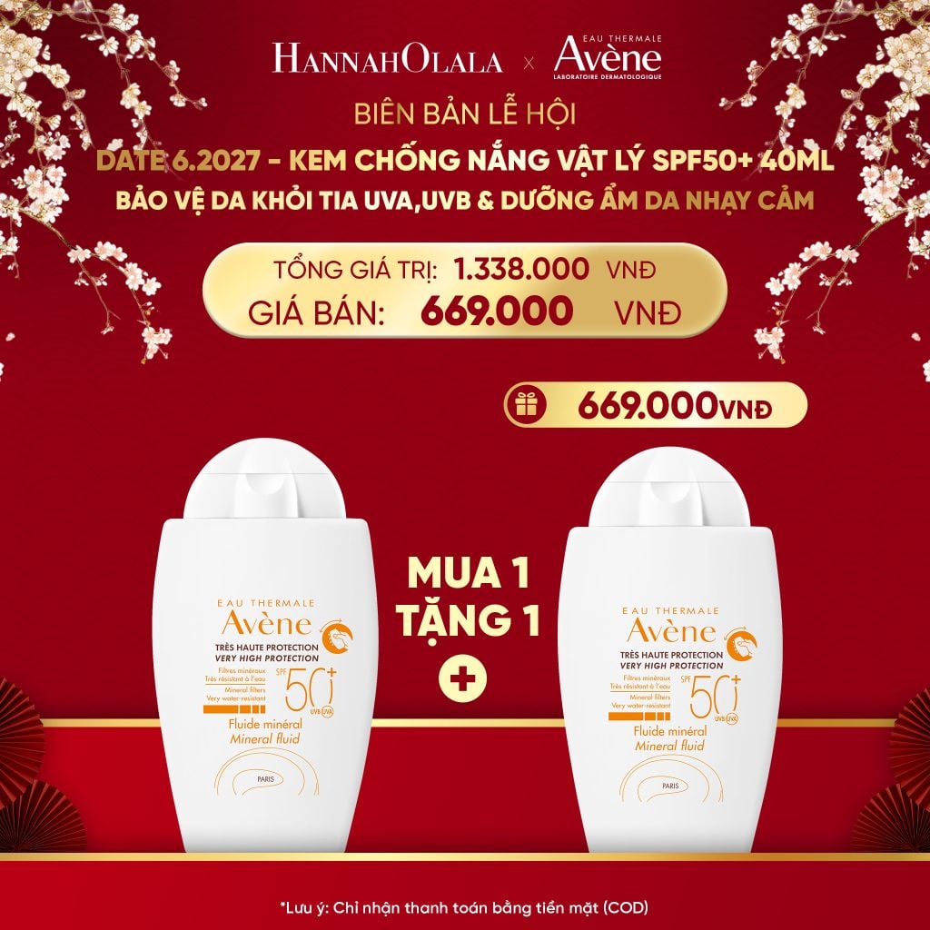  DEAL 2: DATE 6.2027 - KEM CHỐNG NẮNG VẬT LÝ EAU THERMALE AVÈNE UV MINERAL FLUID SPF 50+ 40ML BẢO VỆ DA KHỎI TIA UVA,UVB & DƯỠNG ẨM DA NHẠY CẢM 