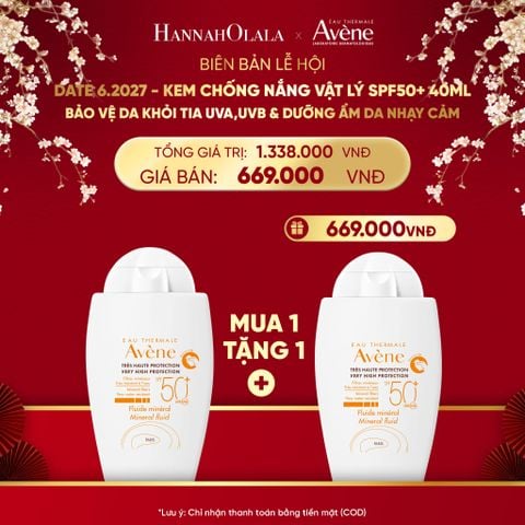  DEAL 2: DATE 6.2027 - KEM CHỐNG NẮNG VẬT LÝ EAU THERMALE AVÈNE UV MINERAL FLUID SPF 50+ 40ML BẢO VỆ DA KHỎI TIA UVA,UVB & DƯỠNG ẨM DA NHẠY CẢM 