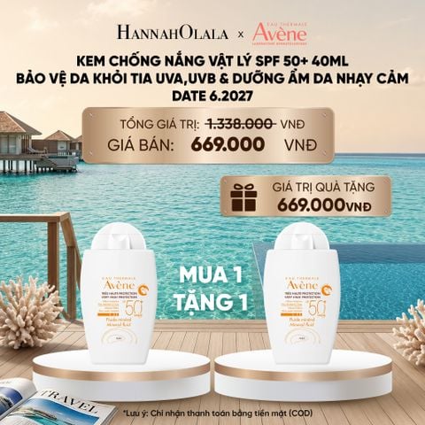  DATE 6.2027 - KEM CHỐNG NẮNG VẬT LÝ EAU THERMALE AVÈNE UV MINERAL FLUID SPF 50+ 40ML BẢO VỆ DA KHỎI TIA UVA,UVB & DƯỠNG ẨM DA NHẠY CẢM_ D891 