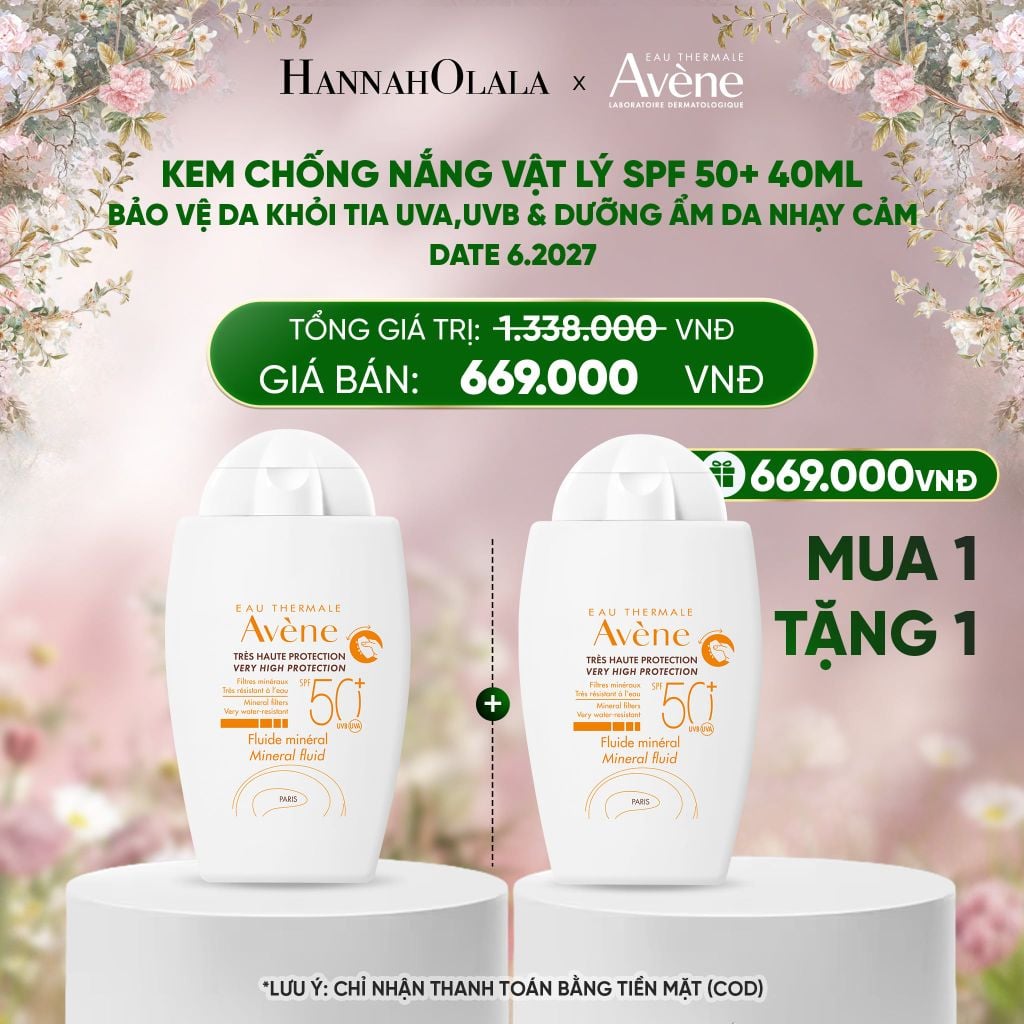  E1551_DEAL 2: DATE 6.2027 - KEM CHỐNG NẮNG VẬT LÝ EAU THERMALE AVÈNE UV MINERAL FLUID SPF 50+ 40ML BẢO VỆ DA KHỎI TIA UVA,UVB & DƯỠNG ẨM DA NHẠY CẢM 