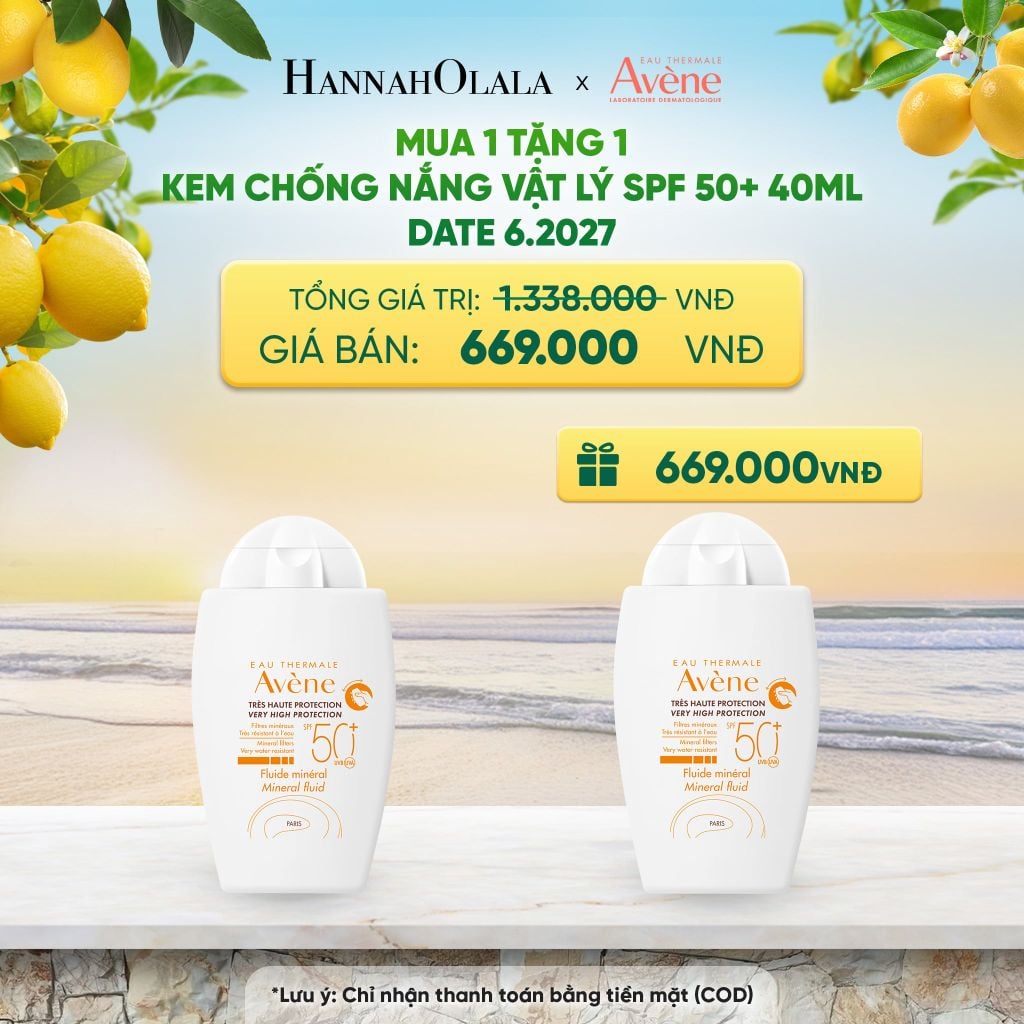  DATE 6.2027 - KEM CHỐNG NẮNG VẬT LÝ EAU THERMALE AVÈNE UV MINERAL FLUID SPF 50+ 40ML BẢO VỆ DA KHỎI TIA UVA,UVB & DƯỠNG ẨM DA NHẠY CẢM - A1922 