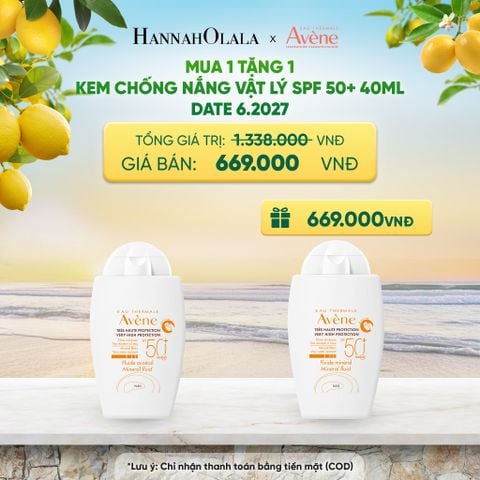  DATE 6.2027 - KEM CHỐNG NẮNG VẬT LÝ EAU THERMALE AVÈNE UV MINERAL FLUID SPF 50+ 40ML BẢO VỆ DA KHỎI TIA UVA,UVB & DƯỠNG ẨM DA NHẠY CẢM - A1922 