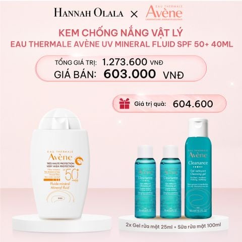  E1047_DEAL 2: KEM CHỐNG NẮNG VẬT LÝ EAU THERMALE AVÈNE UV MINERAL FLUID SPF 50+ 40ML BẢO VỆ DA KHỎI TIA UVA,UVB & DƯỠNG ẨM DA NHẠY CẢM 