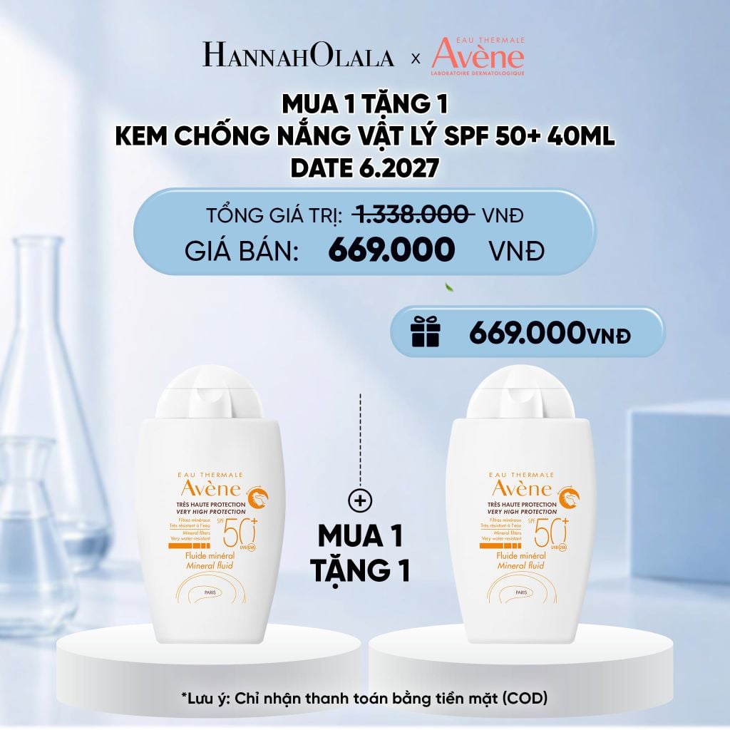  DATE 6.2027 - KEM CHỐNG NẮNG VẬT LÝ EAU THERMALE AVÈNE UV MINERAL FLUID SPF 50+ 40ML BẢO VỆ DA KHỎI TIA UVA,UVB & DƯỠNG ẨM DA NHẠY CẢM 