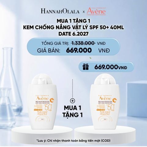  DATE 6.2027 - KEM CHỐNG NẮNG VẬT LÝ EAU THERMALE AVÈNE UV MINERAL FLUID SPF 50+ 40ML BẢO VỆ DA KHỎI TIA UVA,UVB & DƯỠNG ẨM DA NHẠY CẢM 