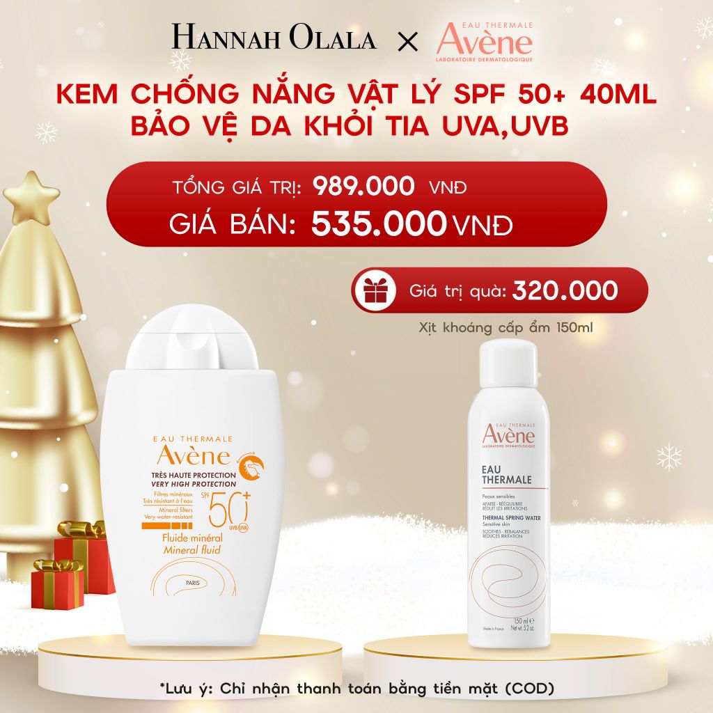  DEAL 3: KEM CHỐNG NẮNG VẬT LÝ EAU THERMALE AVÈNE UV MINERAL FLUID SPF 50+ 40ML BẢO VỆ DA KHỎI TIA UVA,UVB & DƯỠNG ẨM DA NHẠY CẢM 