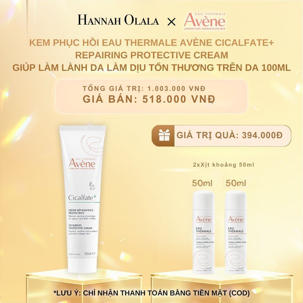 C1001_DEAL 1: KEM PHỤC HỒI EAU THERMALE AVÈNE CICALFATE+ REPAIRING PROTECTIVE CREAM GIÚP LÀM LÀNH DA LÀM DỊU TỔN THƯƠNG TRÊN DA 100ML 