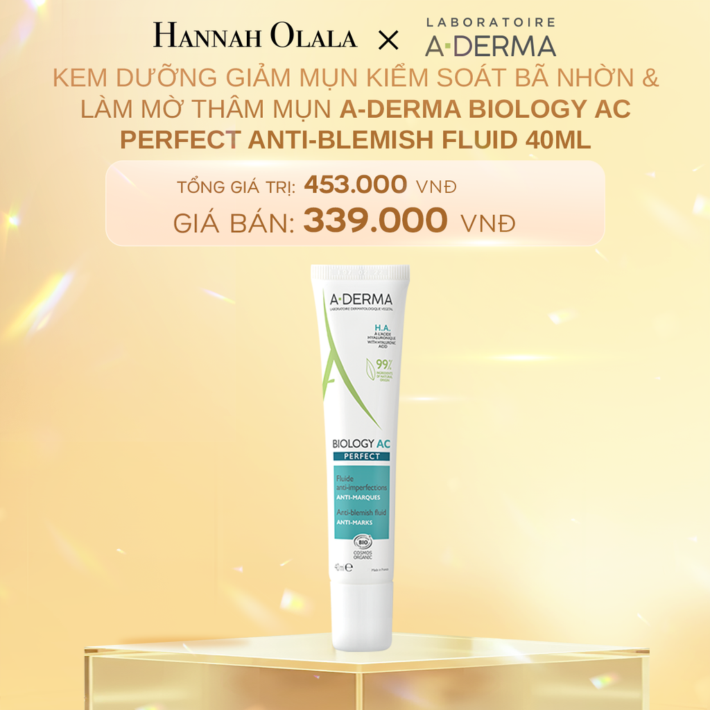  C837_DEAL 5: KEM DƯỠNG GIẢM MỤN KIỂM SOÁT BÃ NHỜN & LÀM MỜ THÂM MỤN A-DERMA BIOLOGY AC PERFECT ANTI-BLEMISH FLUID 40ML 